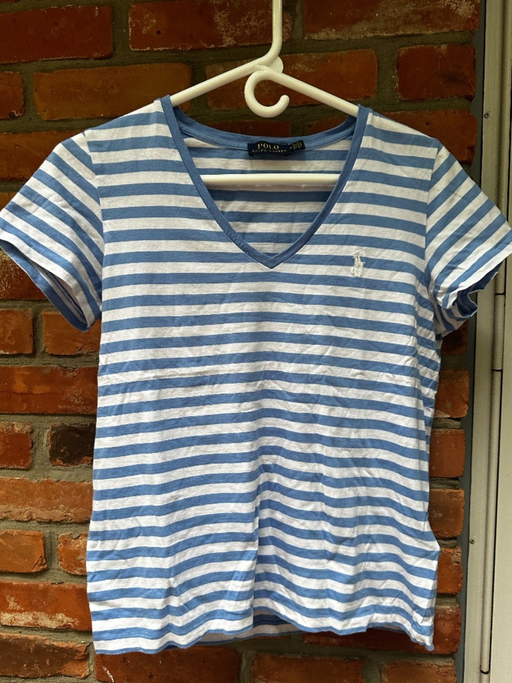 Women's Polo Ralph Lauren Striped V-Neck T-shirt ~ Medium